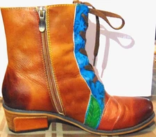 SOCOFY WOMENS BROWN,GREEN, TURQUOISE BOOTS SIDE ZIP PUMPS SHOES~ US 10, EURO 41