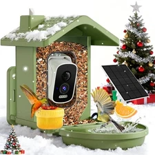 Smart Bird Feeder with Camera Solar Powered, AI Birds Species A-Green