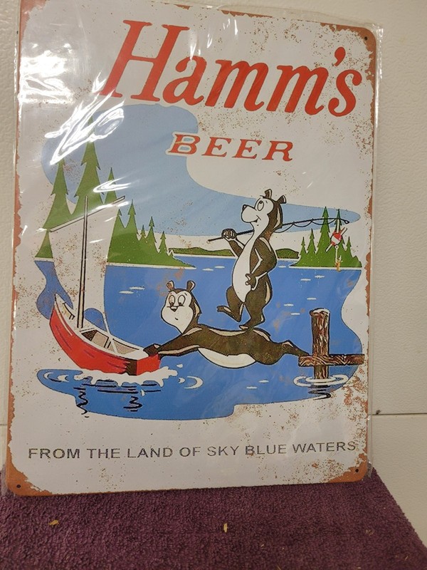 Hamm's Beer Bears Metal Sign NEW FROM THE LAND OF SKY BLUE WATERS 16x12 Inches 