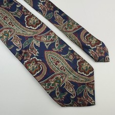 Geoffrey Beene Mens Silk Tie Paisley Floral Navy Blue Burgundy Italian Fabric
