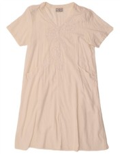 VINTAGE Womens Tent Dress UK 14 Large White Floral Linen AX10