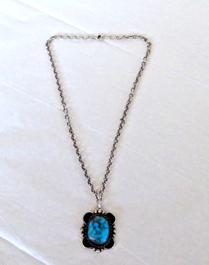 Turquoise Solid Sterling Silver Necklace Pendant … - image 9