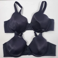 2 Vanity Fair Beauty Back Bra 44C Underwire Black Satin Padded Adjustable 76380