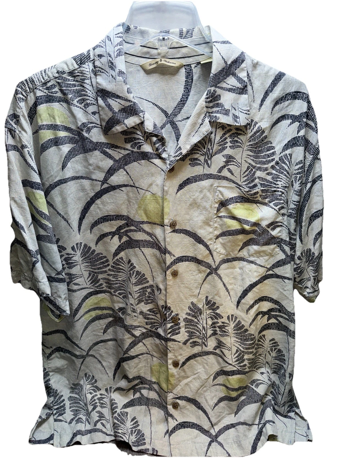 Tommy Bahama Hawaiian Shirt Men’s L Silk Textured Floral Camp Short Sleeve