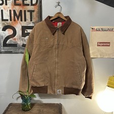 90s Vintage Carhartt Santa Fe J13 BRN Red Lining Canvas Jacket Size XL Desc