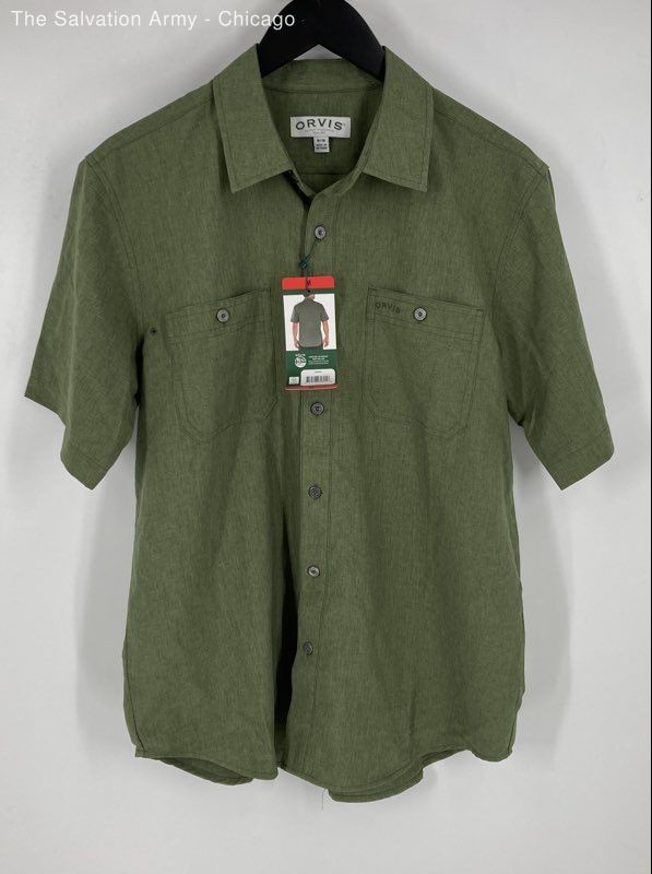 Orvis Mens Green Collared Short Sleeve Button-Up Shirt Size Medium