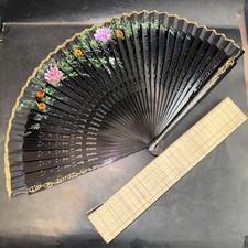 Chinese Wood Folding Hand Fan in Box Hand painted Flowers