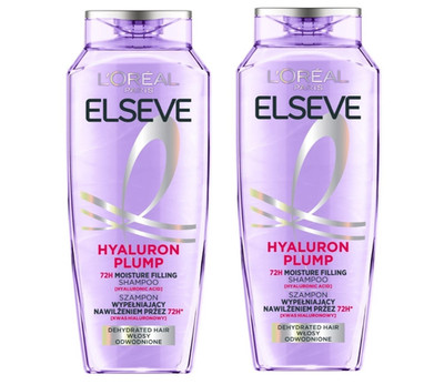 2 x L Oréal Elseve Hyaluron Plump Shampoo für trockenes oder stumpfes Haar 2 x 400 ml