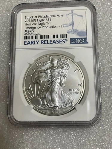 2021 P Silver American Eagle NGC MS69 Emergency Production Type 1 Early Releases