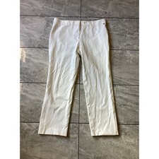 Escada White Straight Leg Trousers Gold Logo Plaque Flat Front Pants Womens