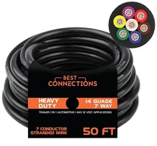 BEST CONNECTIONS 7 Way Trailer Wire (50 Feet) Heavy Duty 14 Gauge