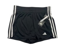 ADIDAS Black/White ATHLETIC SHORTS Running Track Soccer Gym YOUTH L/14 Girls Nwt