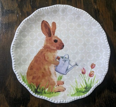 Celebrate It Bunny with Watering Can & Flowers Easter Plate Easter Decor Gift 