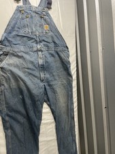 Carhartt R08 DNM Blue Denim Work Bib Overalls Men's Construction Workwear 48x32