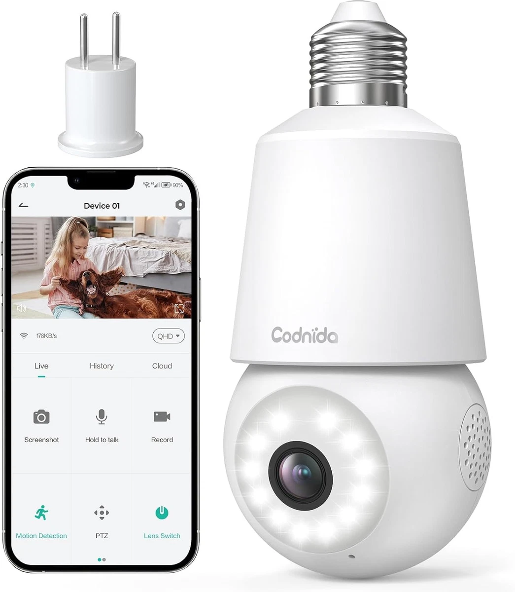 WESECUU Telecamera Lampadina WiFi 2K 2.4/5G Per Esterni/interni – Visione Notturna A Colori, Tracking Automatico 360°, Audio Bidirezionale, Supporto E27 - 4