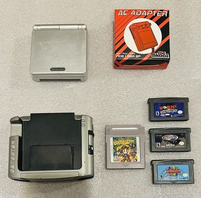 Nintendo Gameboy Advance SP Silver AGS-001 W/4 Games & Charger
