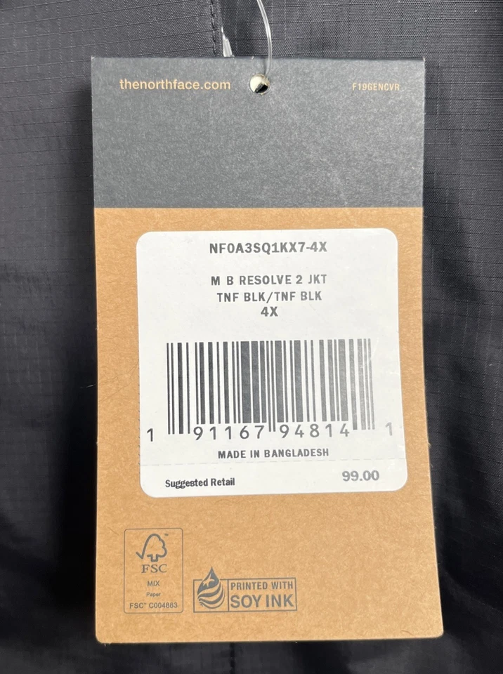 NWT The North Face Resolve 2 DryVent Hooded Jacket Men 4XL Black Waterproof $99 - Image 4 of 4