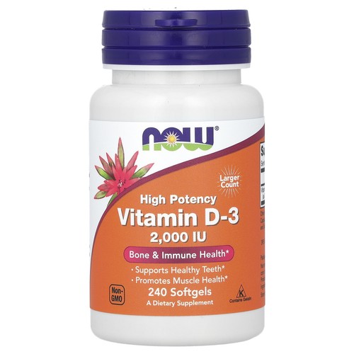 Now Foods Vitamin D-3 2 000 IU 240 Softgels GMP Quality Assured , Kosher