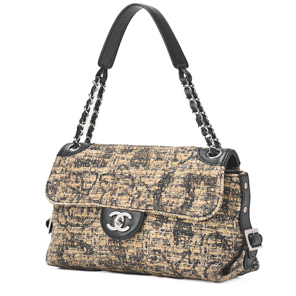 Chanel Tweed Turn Lock Bag with Silver Hardware