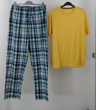 M&S 2Pcs Bundle Size S Pyjama Blue Check Bottoms & Yellow T-Shirt New