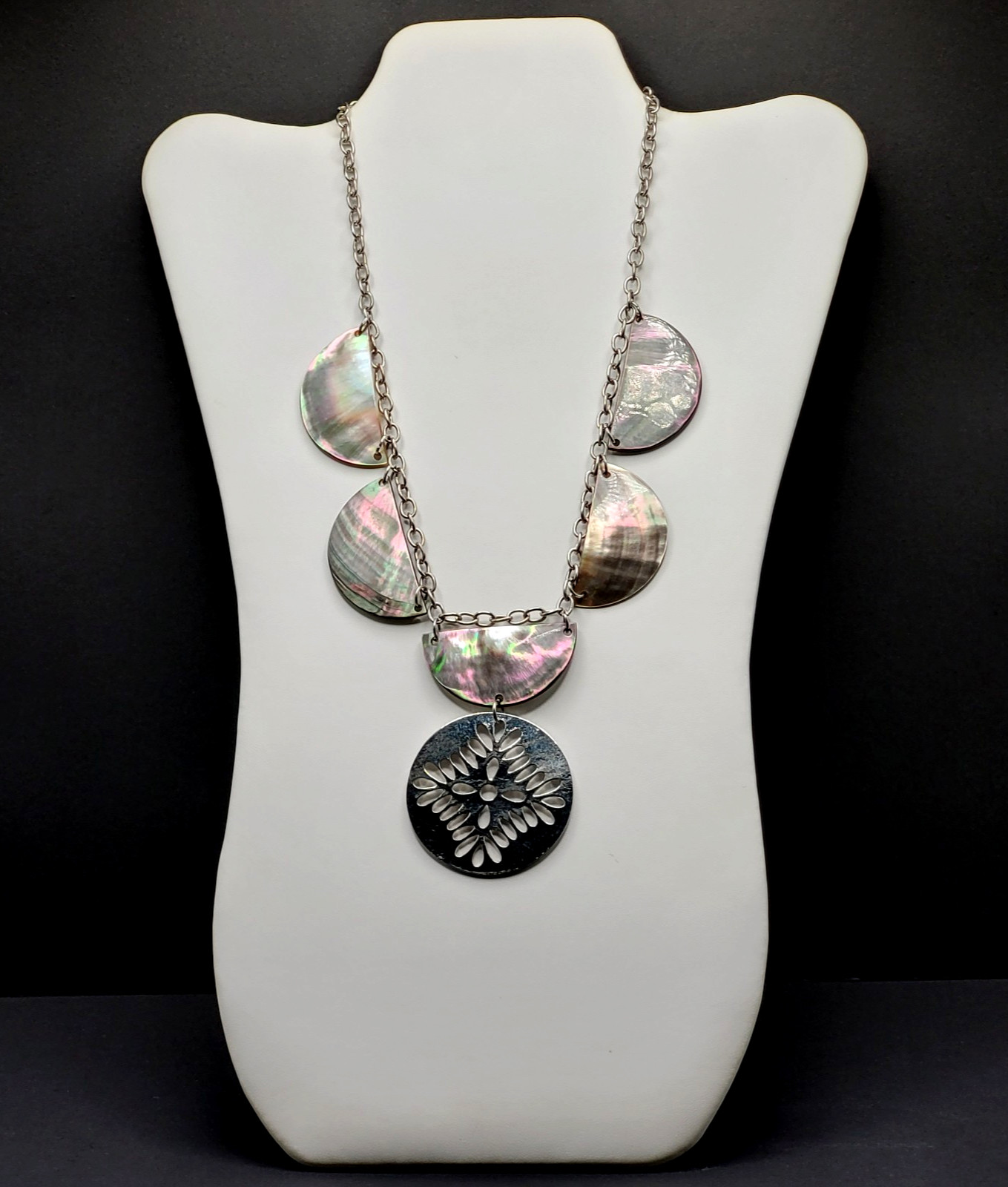 Shell Seashell MOP Abalone Half Circle Silver Ton… - image 1