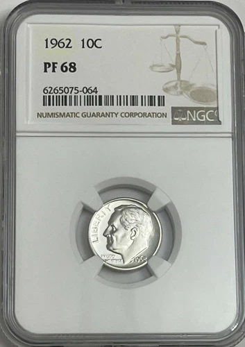 1962 NGC PF68 90% Silver Proof Roosevelt Dime 10C White Label