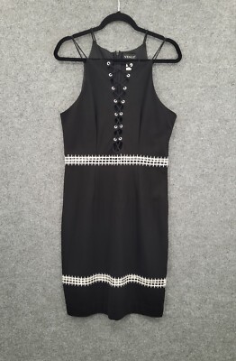 Venus Dress Womens 12 Midi Sleeveless Pencil Lace Insets Lace Up Front  Black | eBay