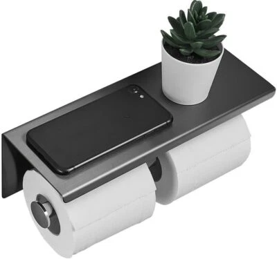 Double Toilet Paper Holder Stainless Steel Toilet Roll Tissue Holder with Shelf