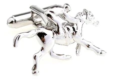 Horse Pair Cufflinks Jockey Silver Derby Wedding Gift Box & Polishing Cloth