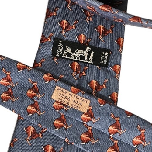 HERMÈS 7256 MA Silk Tie FRANCE Gray Brown Kangaroo W:3.3