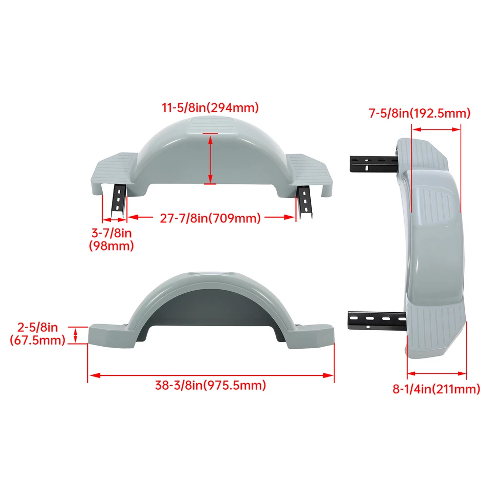 Set of 2 Single Axle Trailer Fenders For 13" Wheels Tire Skirt Boat (Gray) - Bild 2 von 4