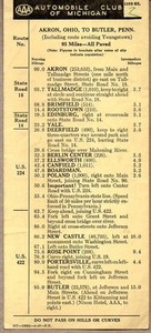 Automobile Club of Michigan Trip Itinerary Akron,OH to Butler,PA 1940 AAA