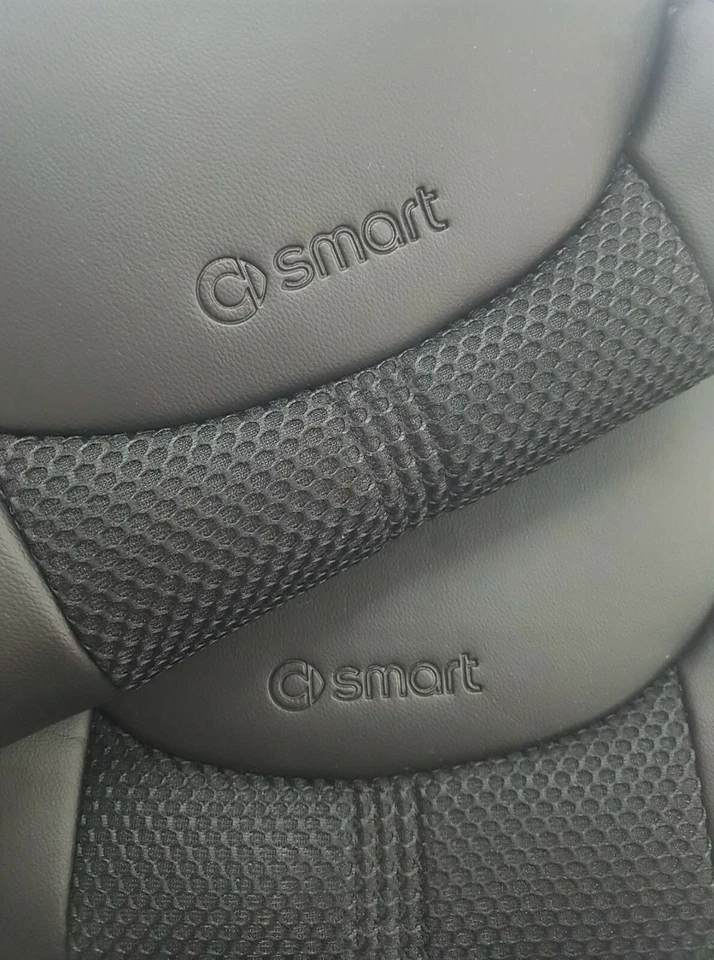 CAR SEAT COVERS (2 pcs) | Made for SMART | Black Leatherette with Black Net Foto 4 de 4