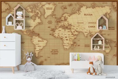3D Retro World Map Self-adhesive Removable Wallpaper Murals Wall 