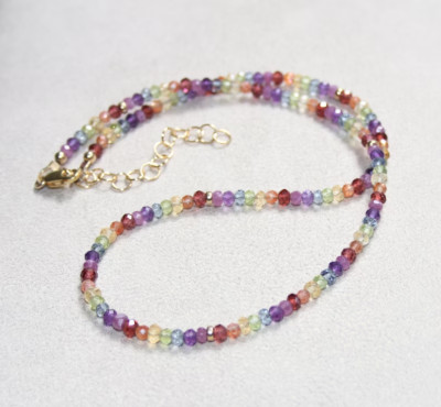 Multi Mix Disco Faceted Rondelle Glass Beads 18'' Beautiful Woman Choker Necklace