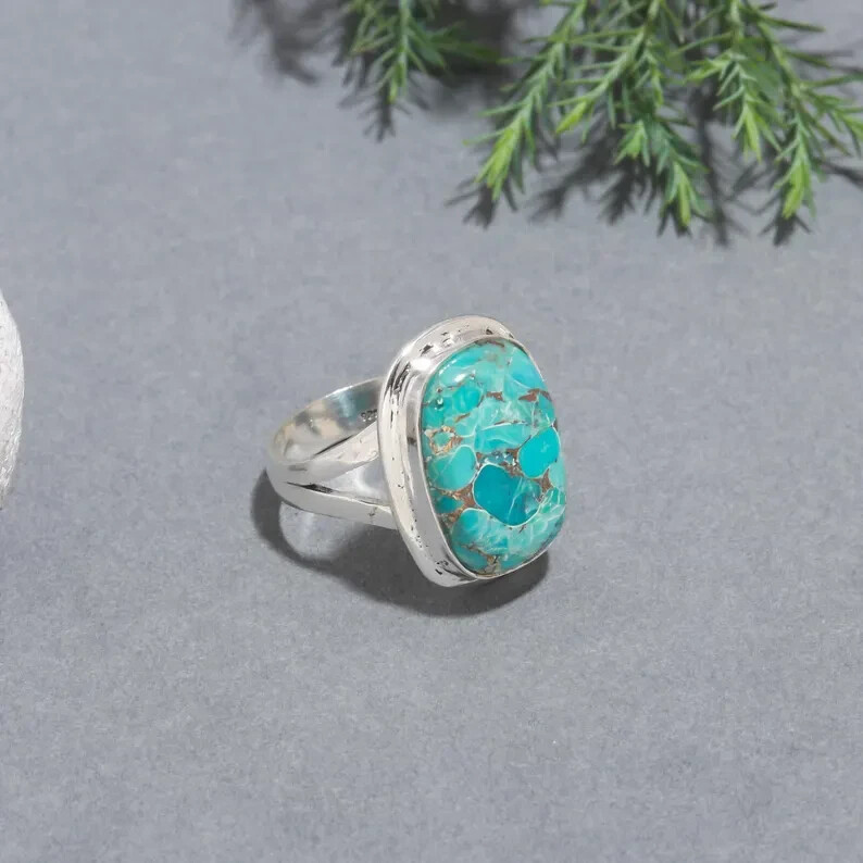 Natural Mohave Turquoise 925 Sterling Silver Band& Statement Ring ...