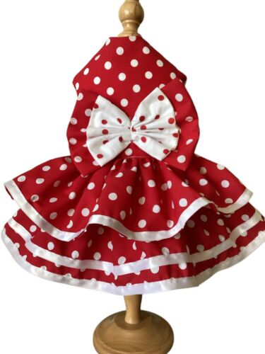 Handmade Red And White Polka Dots Dog Dress Size Small Dog Clothes.
