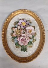 Painting oval frame with flowers 3D Italian Porcelain Capodimonte