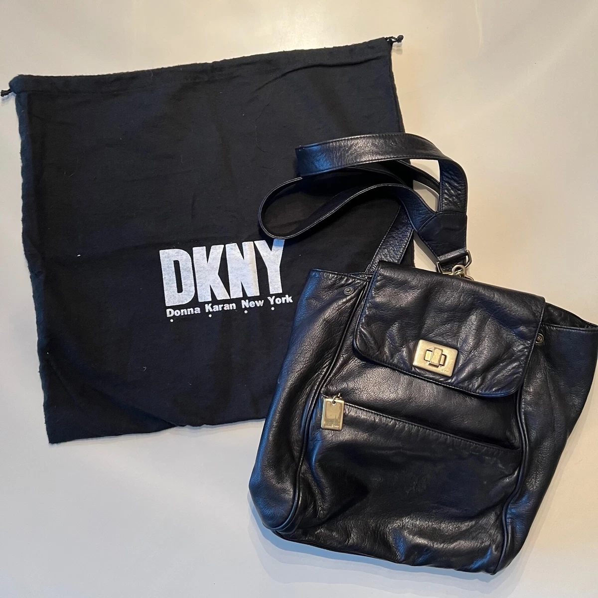 DKNY ( DONNA KARAN )BLACK LEATHER CROC EMBOSSED PURSE TOTE BAG TOP HANDLE |  eBay