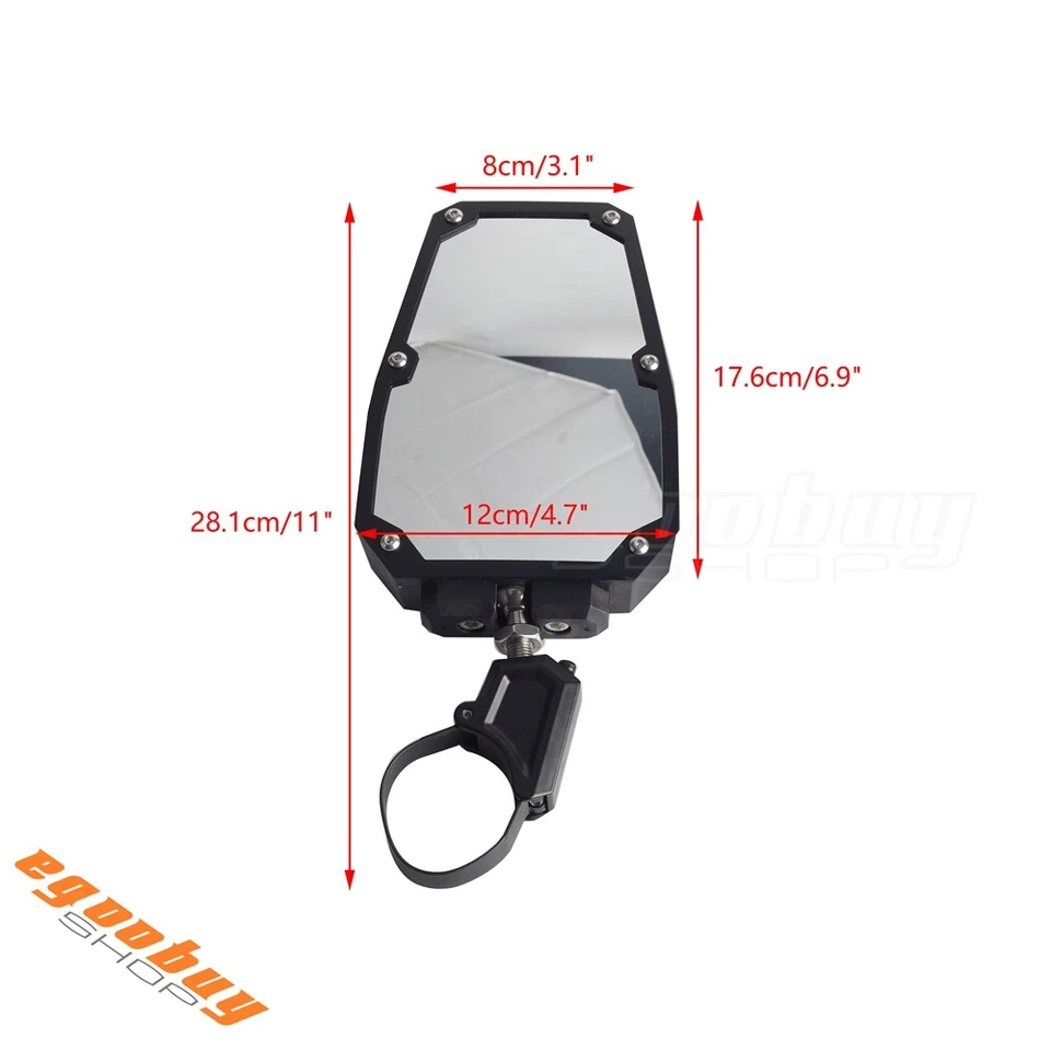 1.5-2" Clamp Roll Bar Rear UTV Mirror ABS For Honda Pionner 1000 Yamha YXZ Rhino - Image 2 of 4