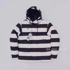 BOB DONG Men's Prison Striped Down Jacket Motorcycle Coat Winter OBSERVER PARKA