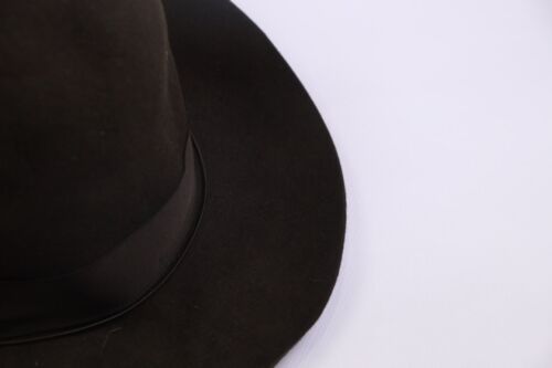 BORSALINO Fedora Hat Brown Solid Wool Casual Logo Feltro Rasato Size 7 1/4 - Picture 3 of 16