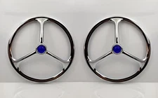 Pair 7 Inch Headlight Covers Lucas Style Tri Bar Blue Dot 