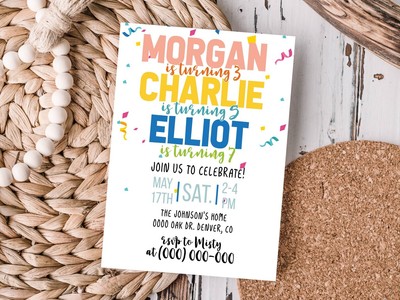 Editable Siblings Birthday Invitation Sibling Invitation Joint Invitation
