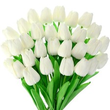 White Tulips Artificial Bouquet 30 Pcs Real Touch Flowers Easter Mother's Day
