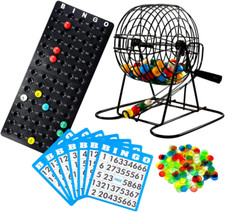 Bingo Game Set: 6" Wheel Cage, 75 Balls, Master Board, 18 Cards  Chips - Family