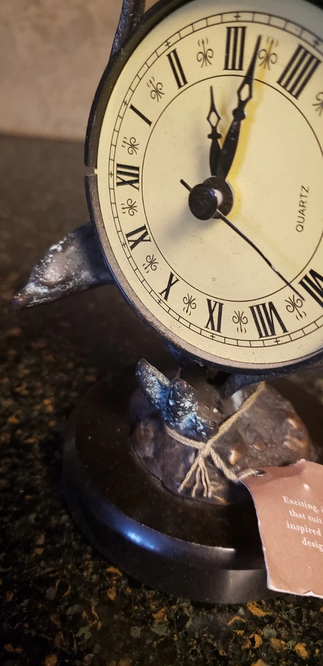 Stunning Brass Frame Marble Base Coastal Dolphin Tabletop Clock Home Decor - Image 2 of 4