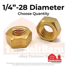 1/4"-28 Brass Finished Hex Nuts (Pick Quantity)