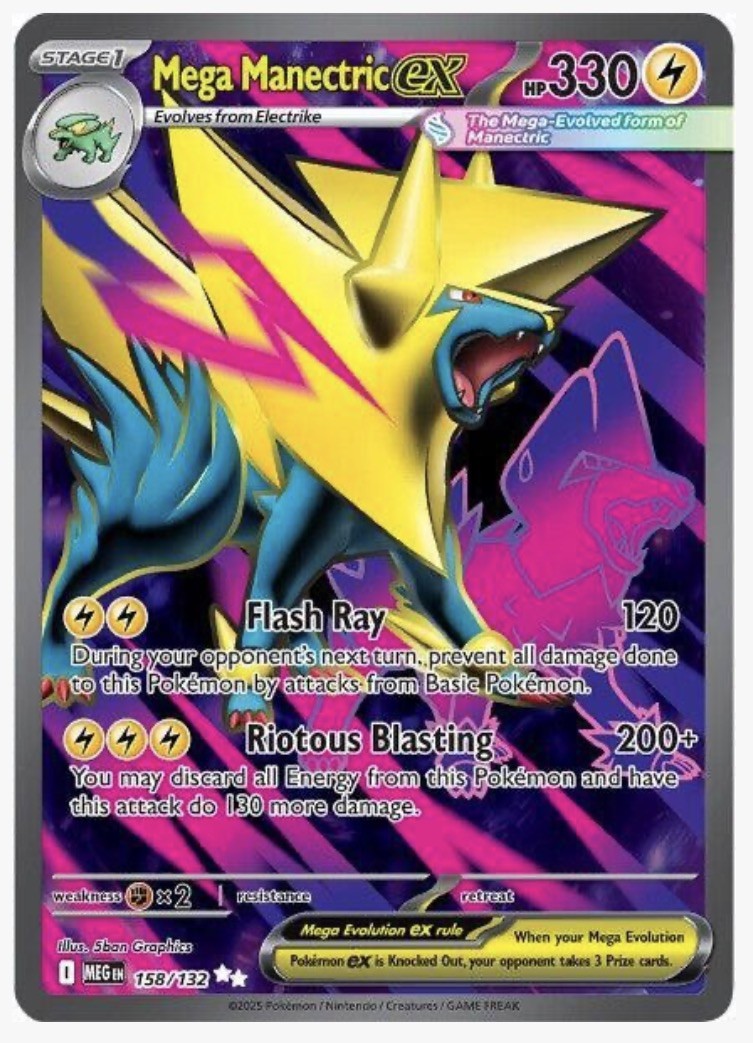 Mega Manectric ex Ultra Rare 158/132 Mega Evolution Pokemon TCG Near Mint Card