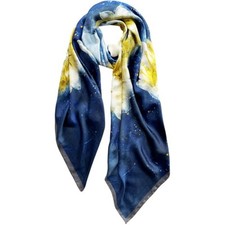 Long Silk Like Scarf Lightweight Satin Scarves Large 003.big Flowers Blue